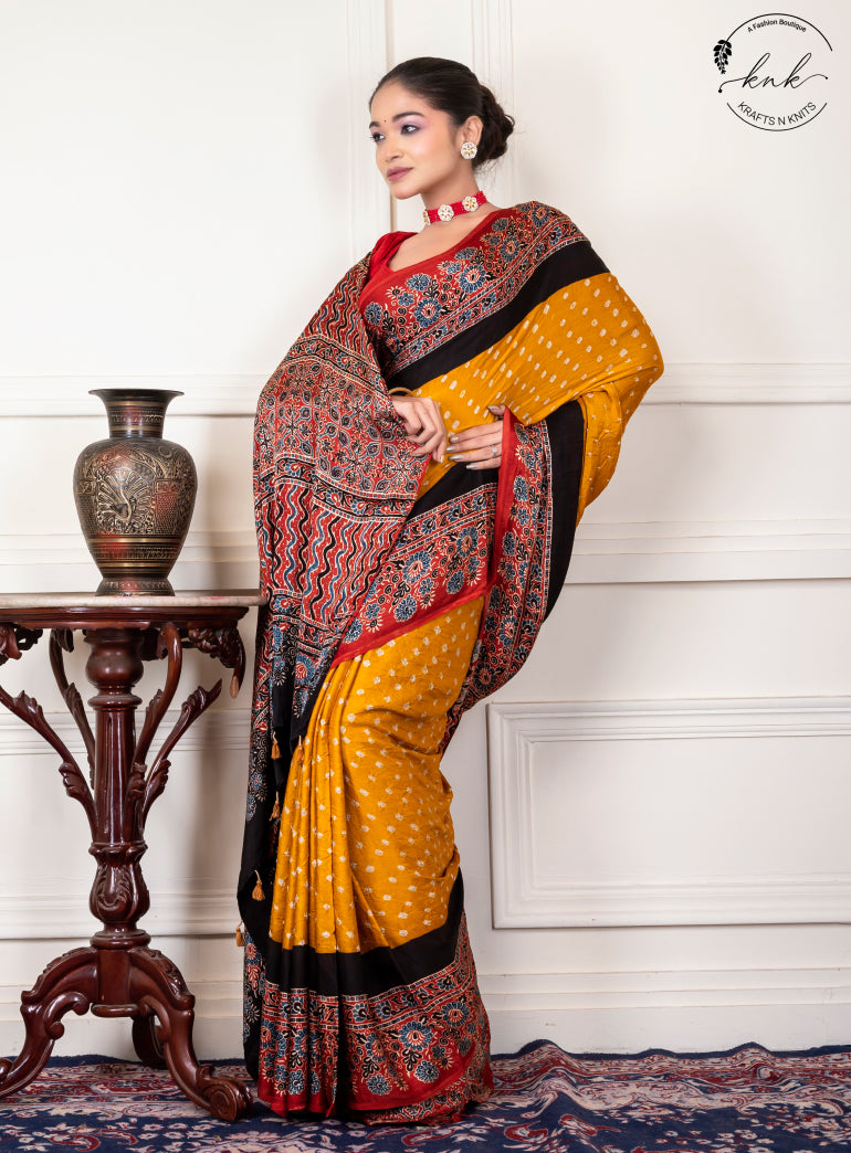 Rangriti Ajrakh Bandhni Modal Silk (Saree)