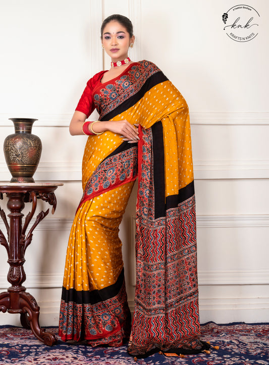 Rangriti Ajrakh Bandhni Modal Silk (Saree)