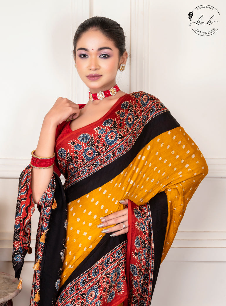 Rangriti Ajrakh Bandhni Modal Silk (Saree)