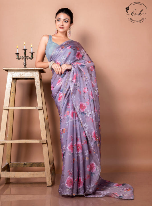 Saina Digitally Printed Organza With Handwork All Over (Saree)