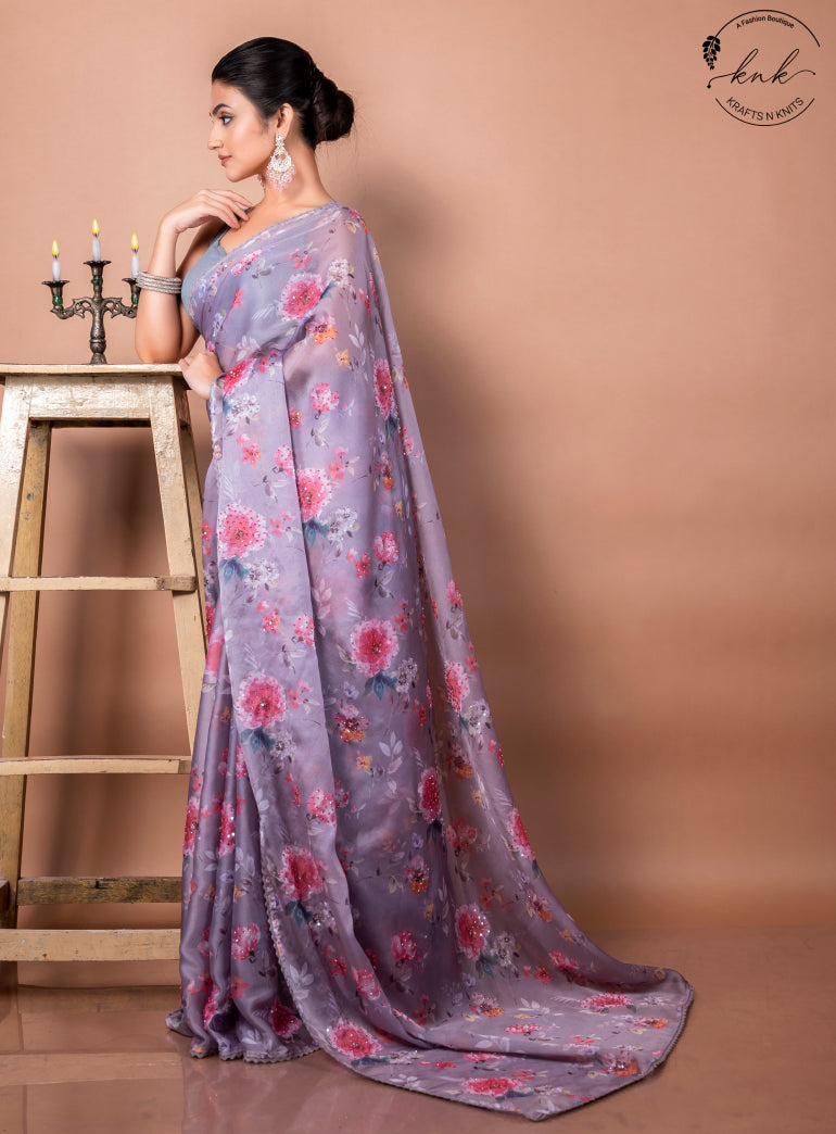 Saina Digitally Printed Organza With Handwork All Over (Saree)