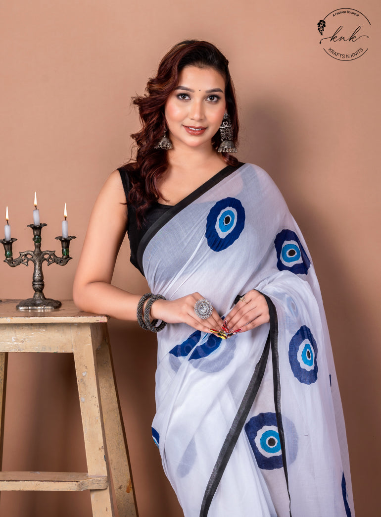 Aasmani Pure Mulmul Cotton (Saree)