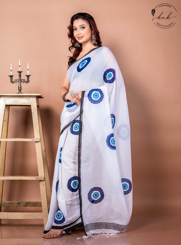 Aasmani Pure Mulmul Cotton (Saree)