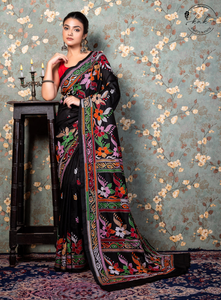 Malavika Kantha Stitch Bangalore Silk (Saree)