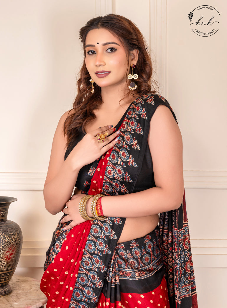 Aparajita Ajrakh Bandhani Modal Silk (Saree)