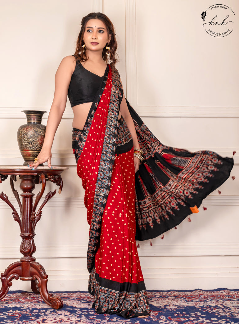 Aparajita Ajrakh Bandhani Modal Silk (Saree)