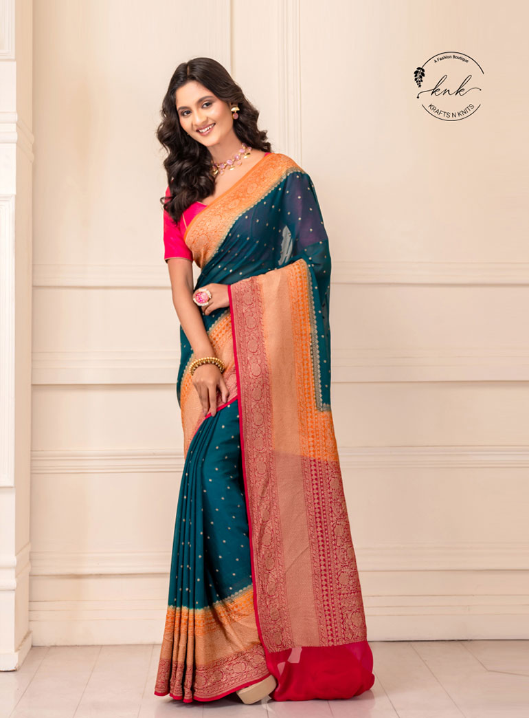 Iravati Pure Khaddi Georgette Banarasi With Broad Border Handwoven (Saree)