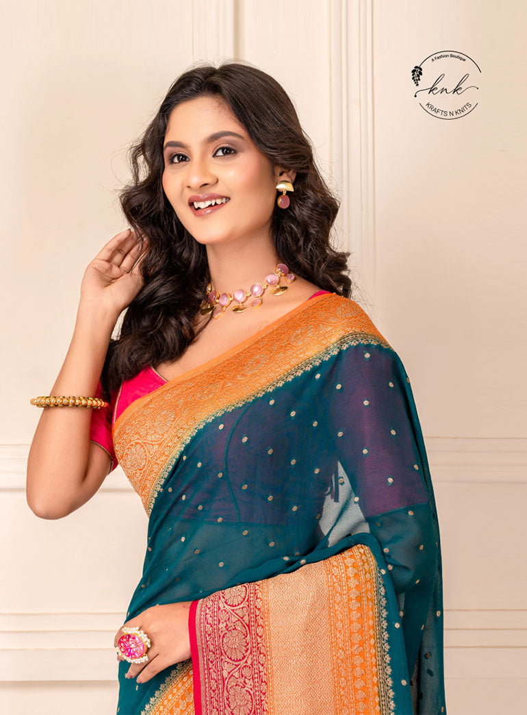 Iravati Pure Khaddi Georgette Banarasi With Broad Border Handwoven (Saree)