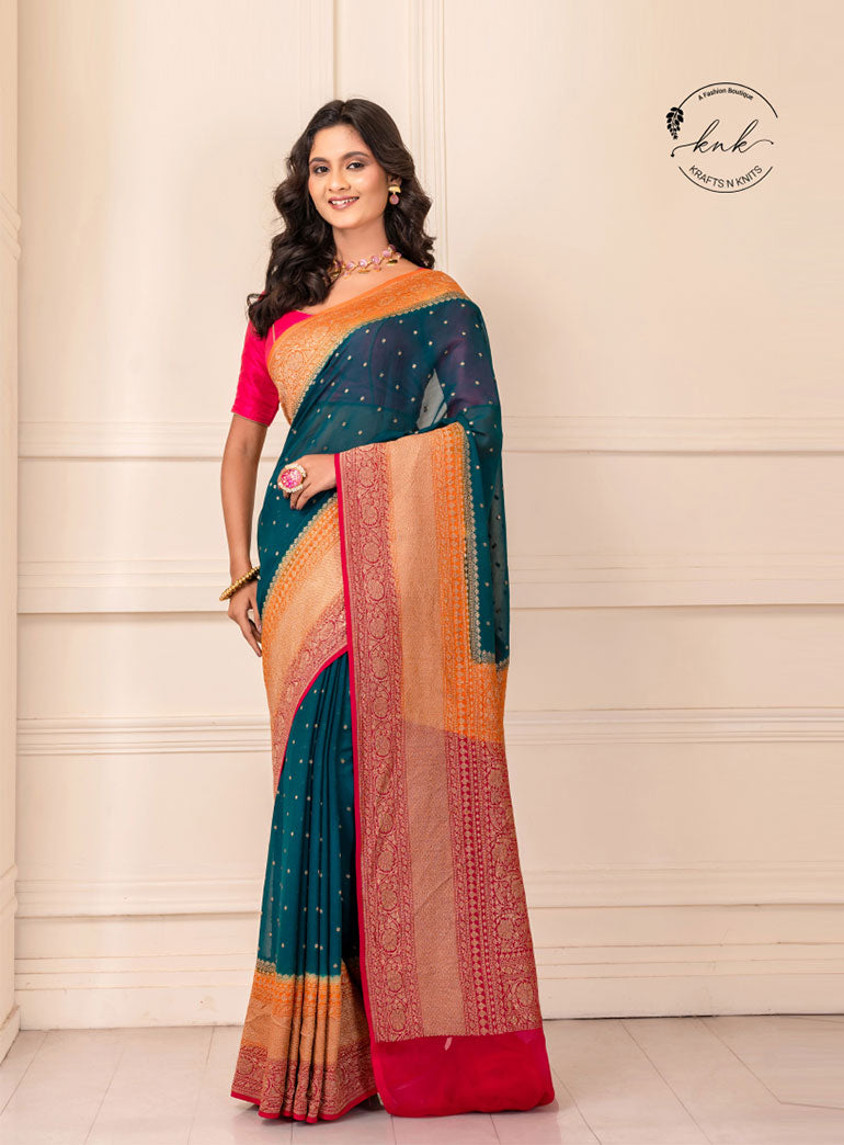 Iravati Pure Khaddi Georgette Banarasi With Broad Border Handwoven (Saree)