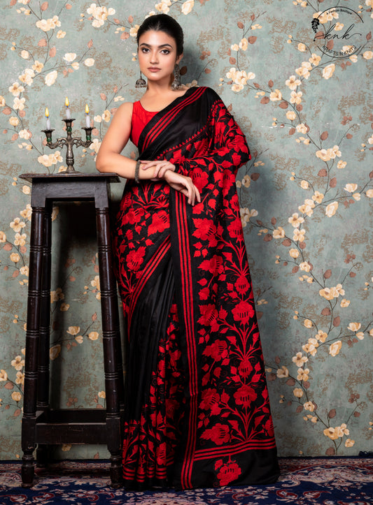 Pushpika Bangalore Silk Kantha Stitch (Saree)