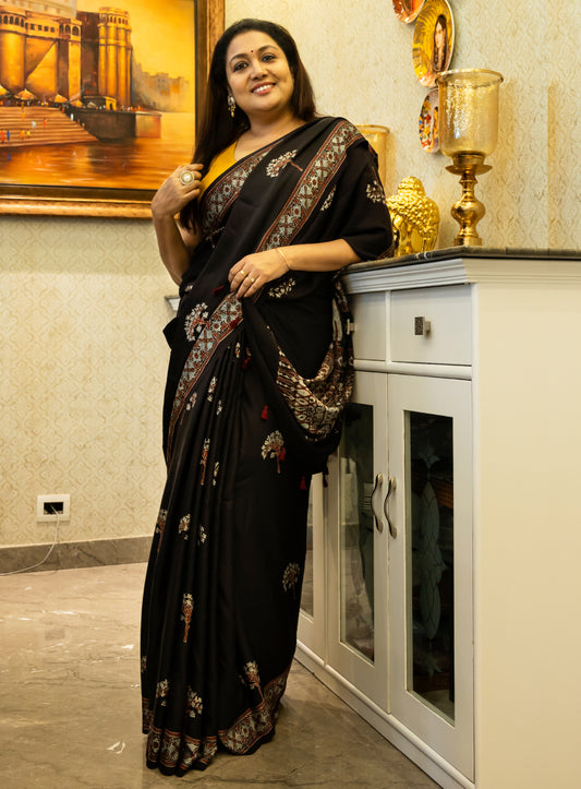 Kanak Ajrakh Modal Silk (Saree)