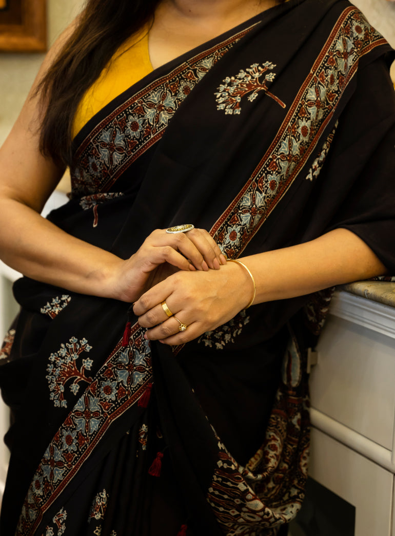 Kanak Ajrakh Modal Silk (Saree)