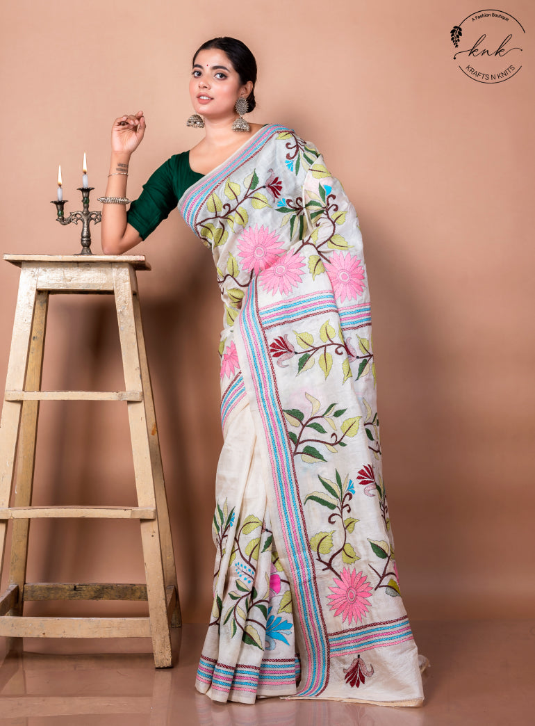 Anita Pure Tussar Silk Kantha Stitch (Saree)